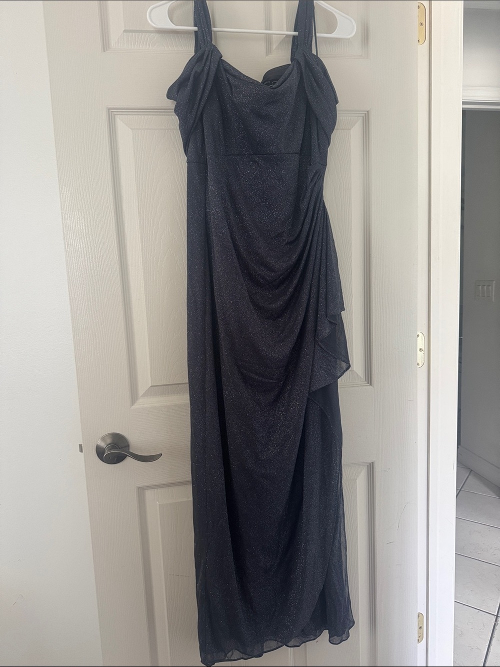 Alex Evenings Black Sparkle Draped Maxi Gown